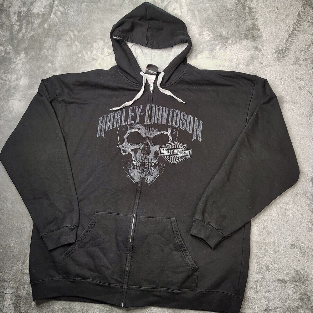 Harley Davidson Jacket Men 2xl Black Full Zip Skull Eureka Springs Pig Trail Y2k